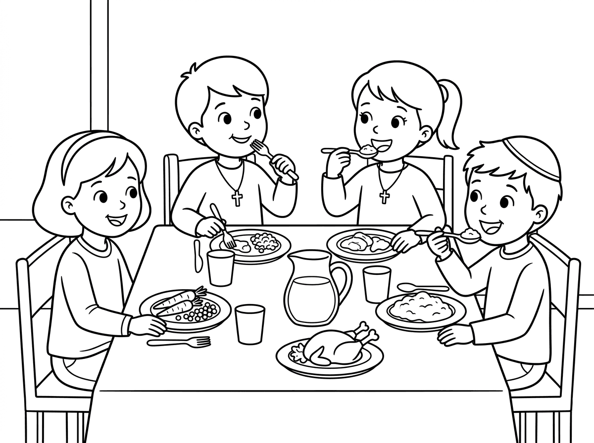 ילדים דתיים אוכלים ארוחת ערב