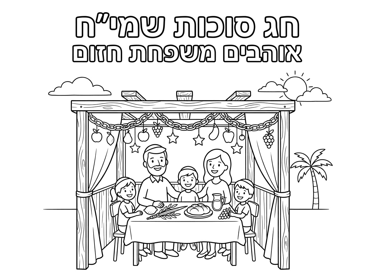 אני רוצה דף צביעה לכבוד חג סוכות ושיהיה כתוב חג סוכות שמייח אוהבים משפחת חזום