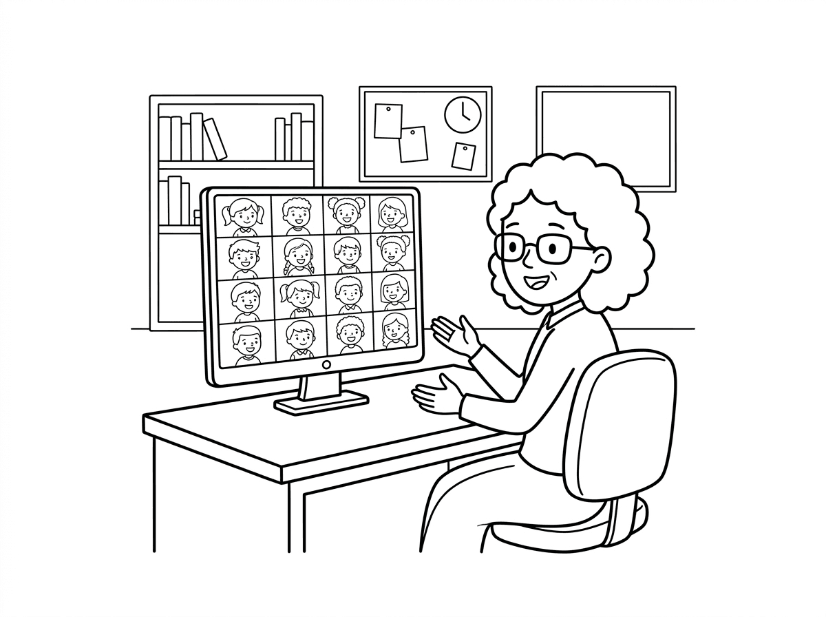 צור לי דף צביעה של מורה מוסף שיעור בזום ל20 ילדים