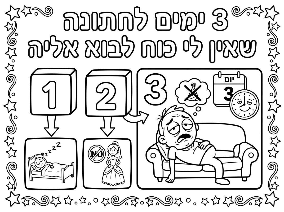 ספירת הגומר כתוב בה 3ימים לחתונה שאין לי כוח לבוא אליה בסגנון ספירת הגומר בלי שרואים חתן כלה וטבעת