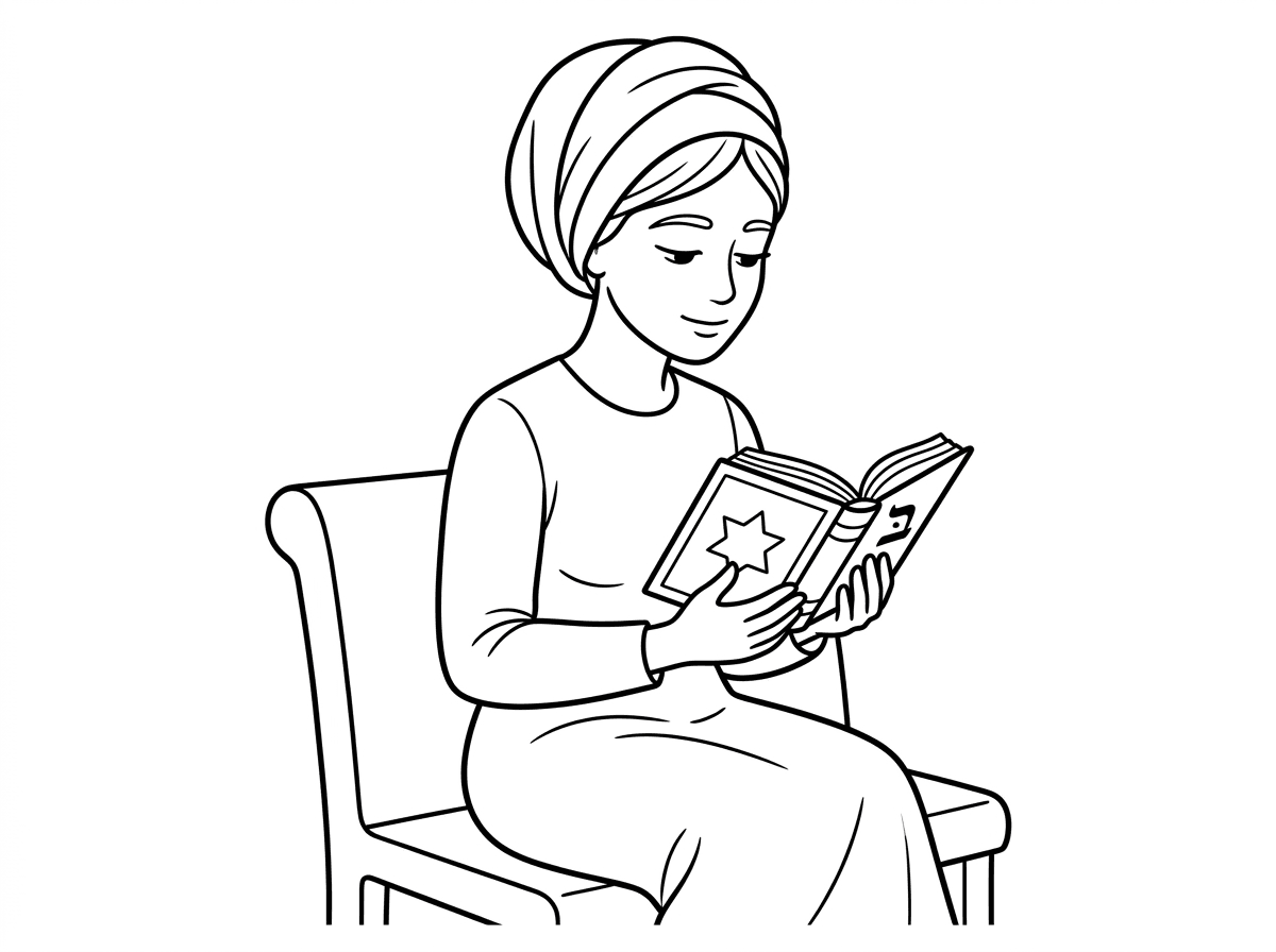 דף צביעה של אישה עם כיסוי ראש מלא מודרני מתפללת בסידור