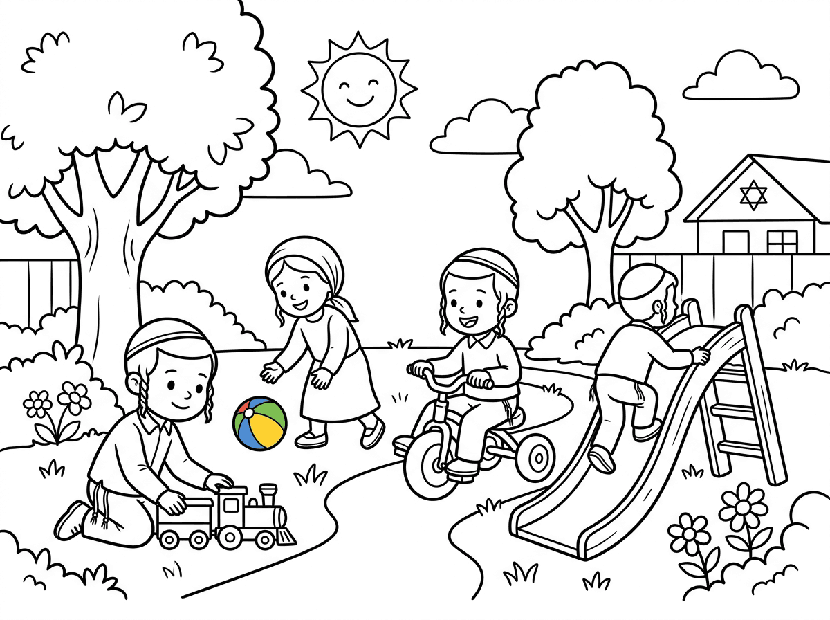 ילדים חרדיים משחקים בגינה