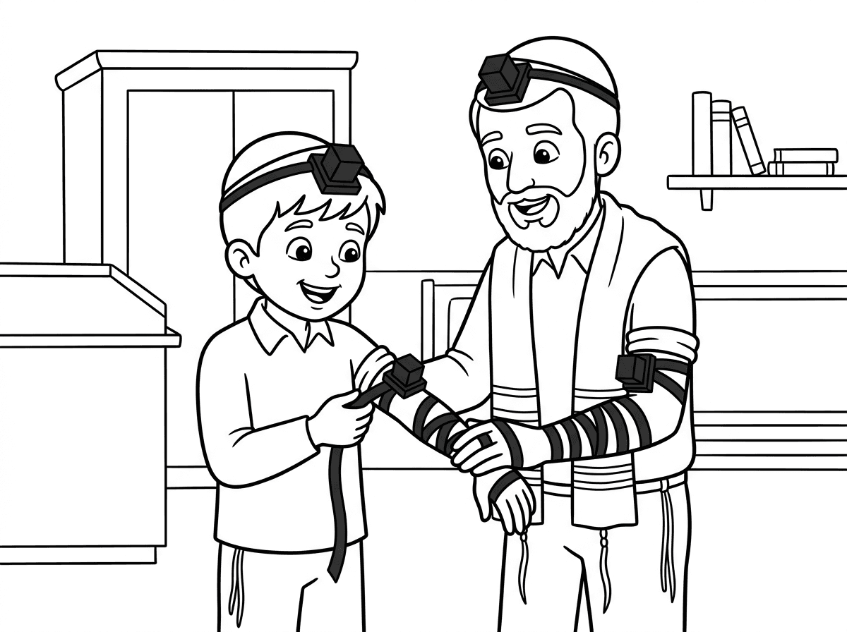 ילד לומד להניח תפילין