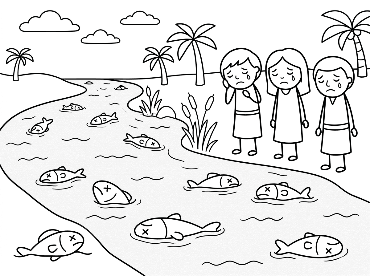 אבל במכת דם כול הדגים מתו במים 
ואנשים היו עצובים זה לא משתקף בתמונה