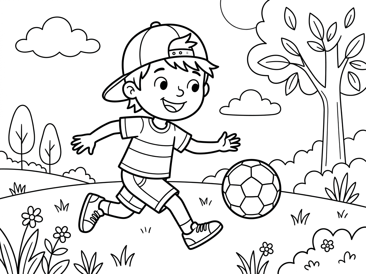 ילד עם כובע משחק בכדור