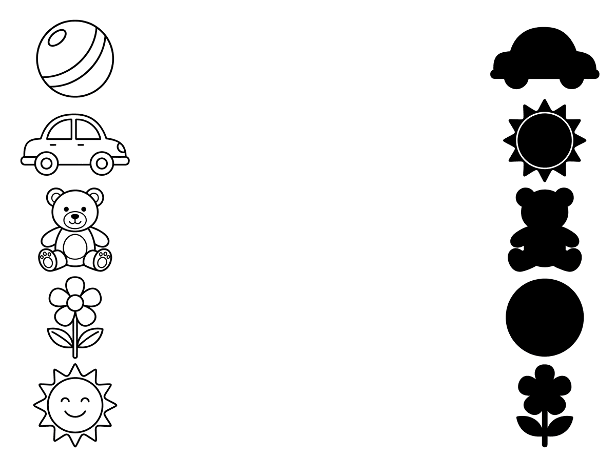 דף עבודה לילדים בני 3 תמונה וצללית