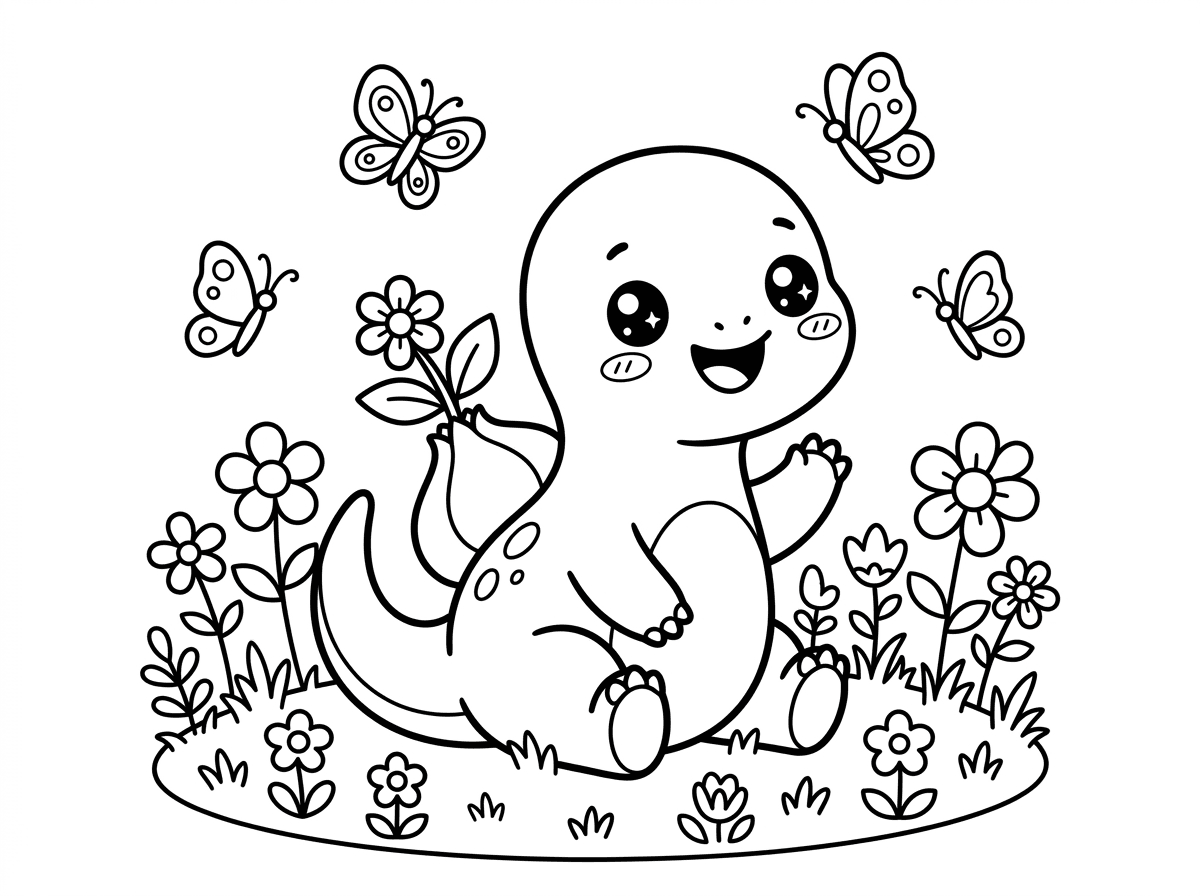 בלבזאור בגרסה חמודה במיוחד עם עיניים גדולות ומנצנצות ולחיים, הפקעת על גבו קטנה ומלבלבת. הוא יושב על הרגליים האחוריות ומנופף ביד קטנה, סביבו פרחים ופרפרים, בסגנון קוואיי מתוק ומזמין.