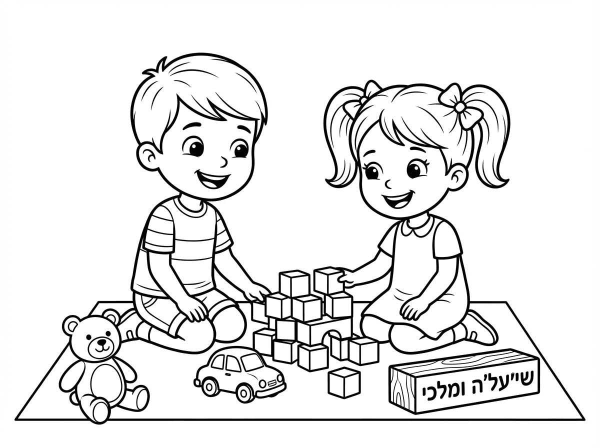 "In the same style, do a brother and sister, so it will say Shayale and Malki, and have them shown playing, and that's it."