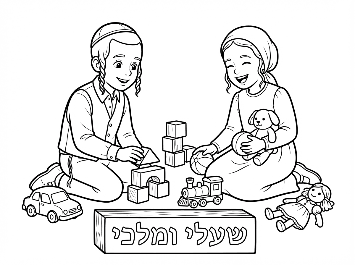 "האח והאחות משחקים ביחד שיהיה כתוב שעלי ומלכי ויהיו בסגנון חרדי חסידי"