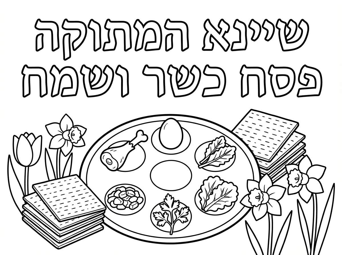 תוכל ליצור לי דף צביעה עם המילים שיינא המתוקה פסח כשר ושמח