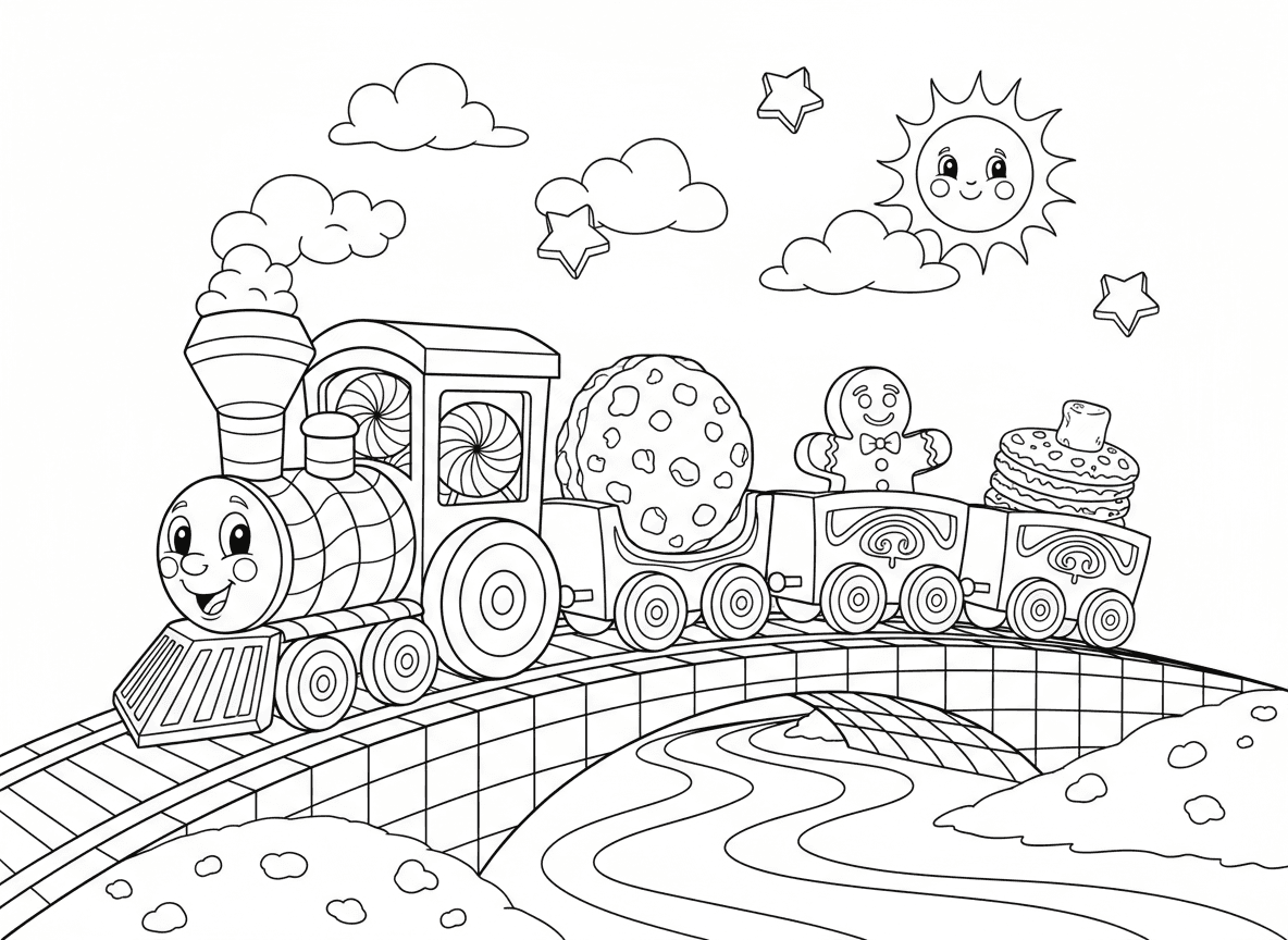 רכבת ממתקים
קרונות מעוגיות, גלגלים מסוכריות, וגשר שעשוי מוופלים.