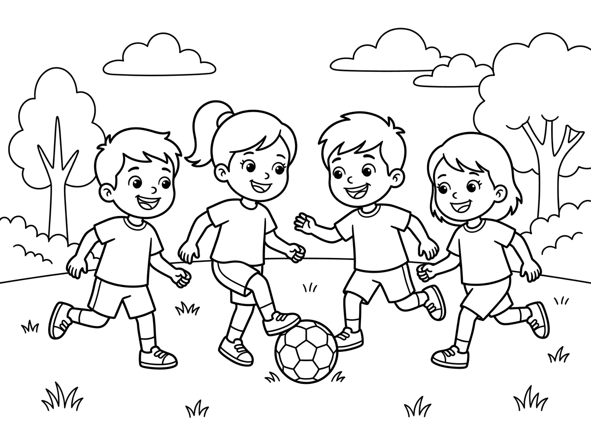 צור לי דף צביעה של ילדים משחקים כדור