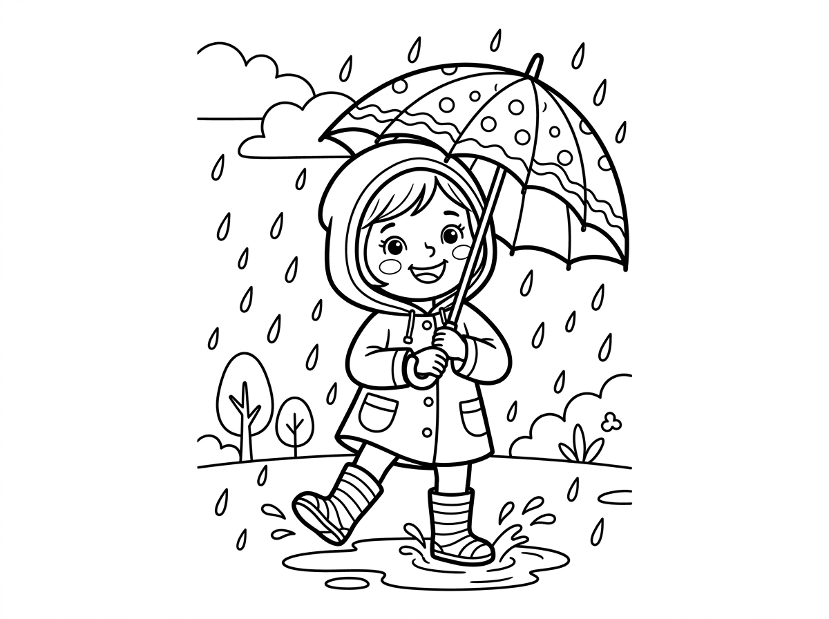 ילדה בגשם עם מטריה