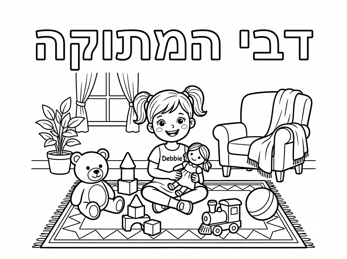 תכין לי דף צביעה 
של דבי המתוקה משחקת במשחקים בבית,
וכתוב מעל הדף : דבי המתוקה