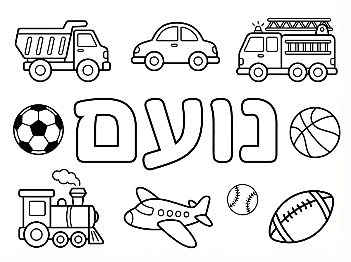 היי אשמח לדף צביעה עם השם נועם עם עלי תחבורה או כדורים 
בלמ חיות לא טהורות