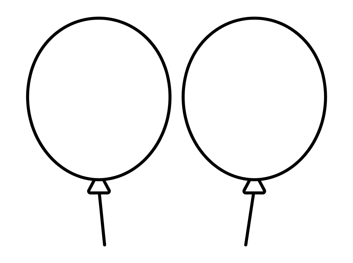 שני בלונים עגולים גדולים ופשוטים מרחפים זה ליד זה, קשורים בחוטים ישרים. הבלונים חלקים לחלוטין עם שטחי צביעה רחבים, מתאימים לפעוטות. סגנון מינימליסטי עם קווים עבים.