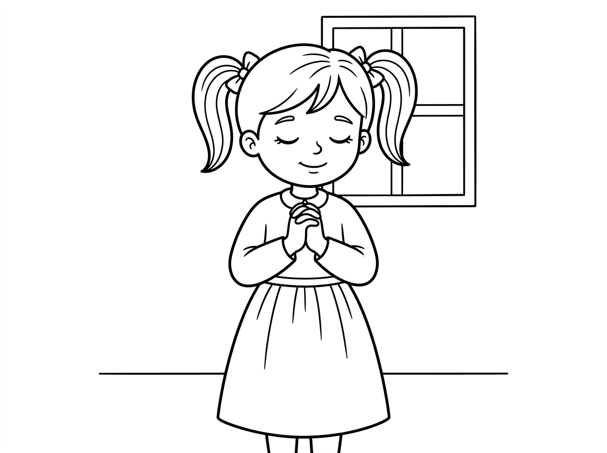 תכין לי ציור של ילדה צנועה עם שתי קוקיות מתפללת