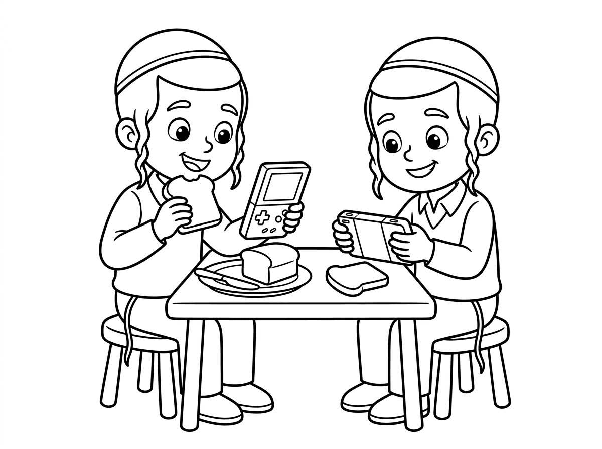 תודה 
תוכל שהילדים יהיו חרדים עם כיפה וזה רק בנים 
והם אוכלים טוסט