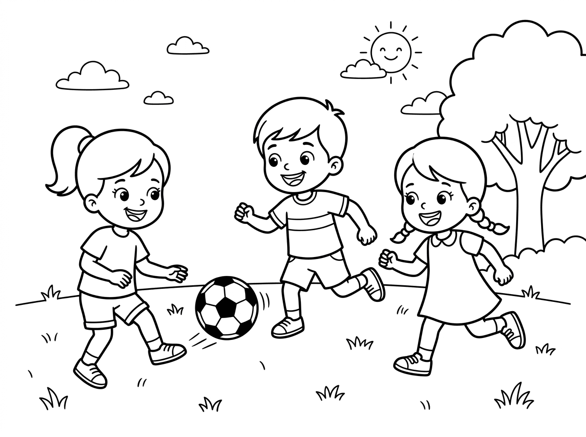 תייצר לי דף צביעה של ילדים משחקים בכדור