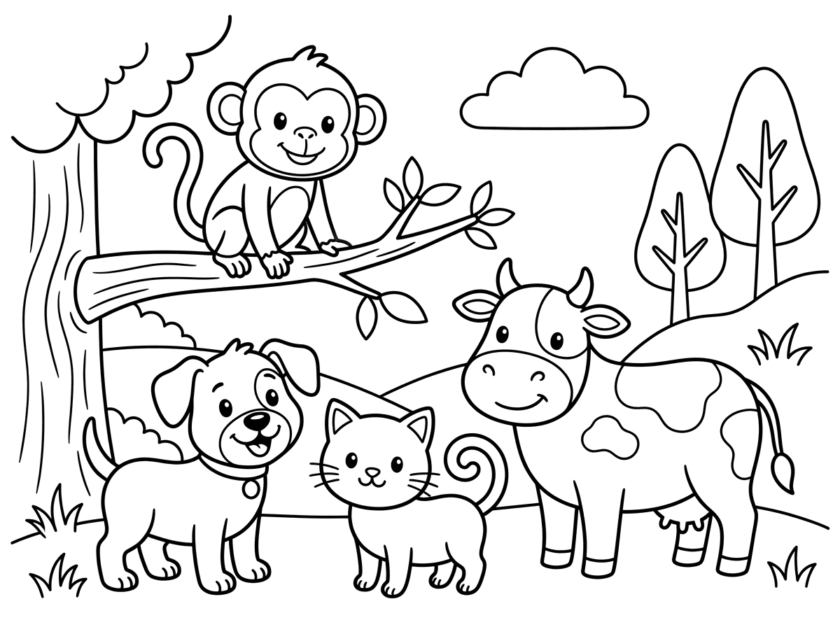 קוף, כלב, חתול, פרה