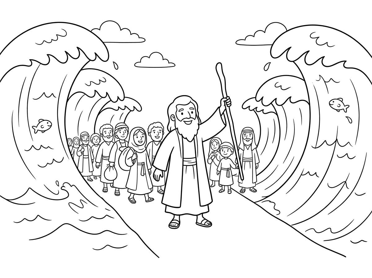 תכין לי בבקשה דף צביעה של  קריעת ים סוף