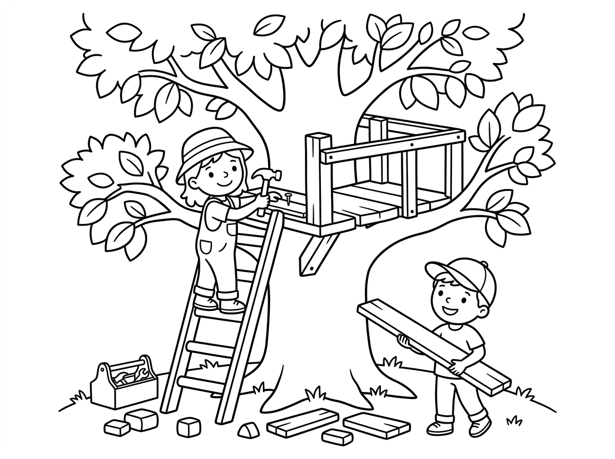 ילדים בונים עץ ממסמרים