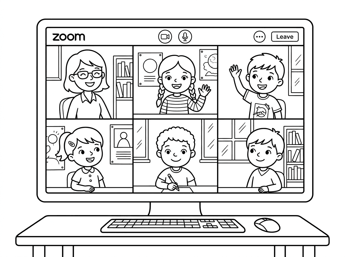 הכן לי דף צביעה של ילדים בזום עם המורה