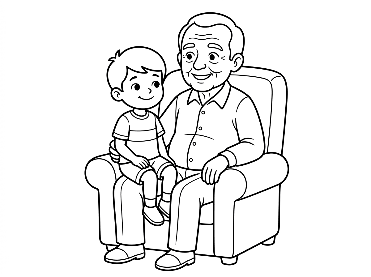 הכן ילדך צביעה של נכד יושב על ברכי סבא