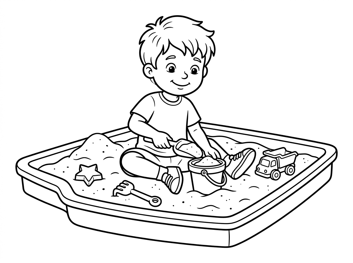 ילד משחק בארגז חול