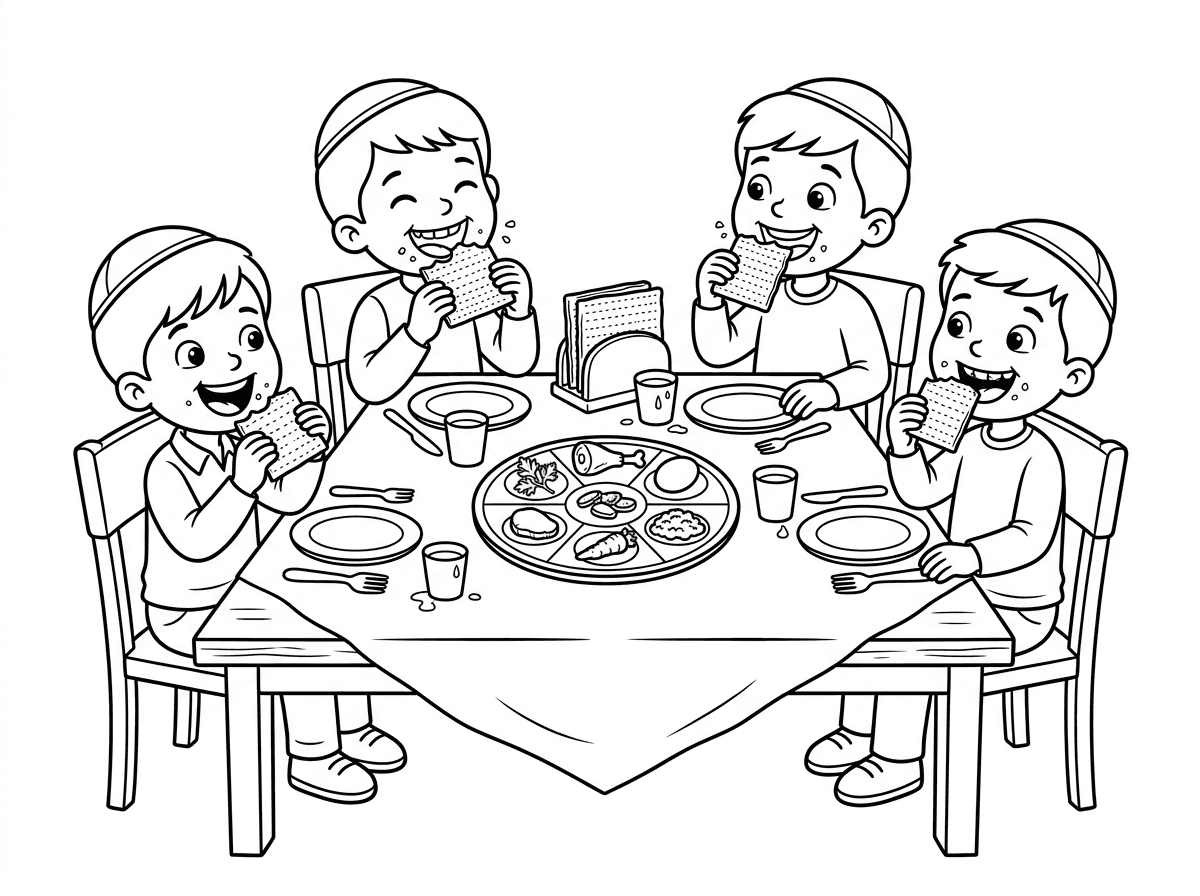 ילדים עם כיפה אוכלים מצות בפסח