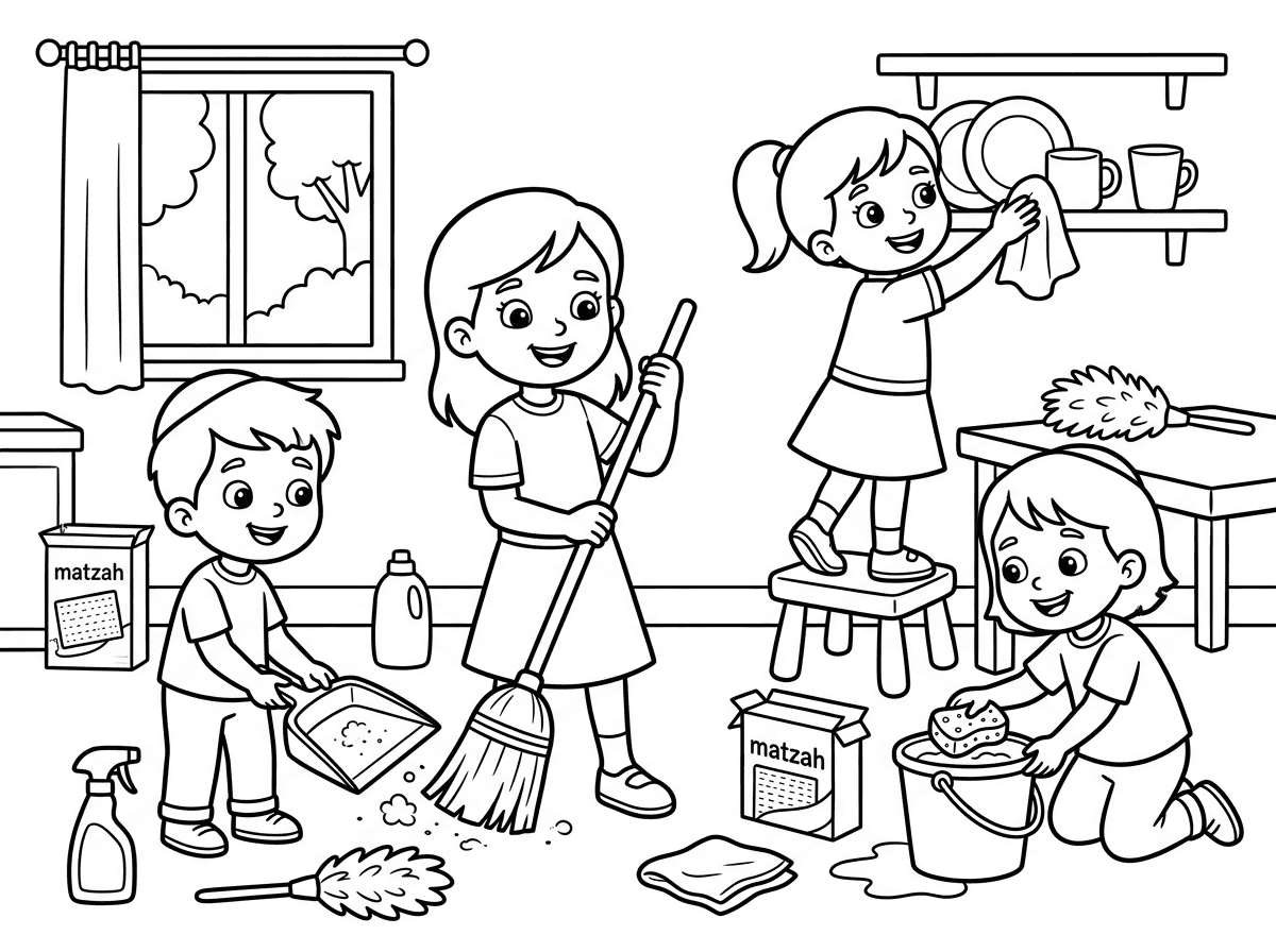 ציור צבעוני של ילדים מנקים לפסח