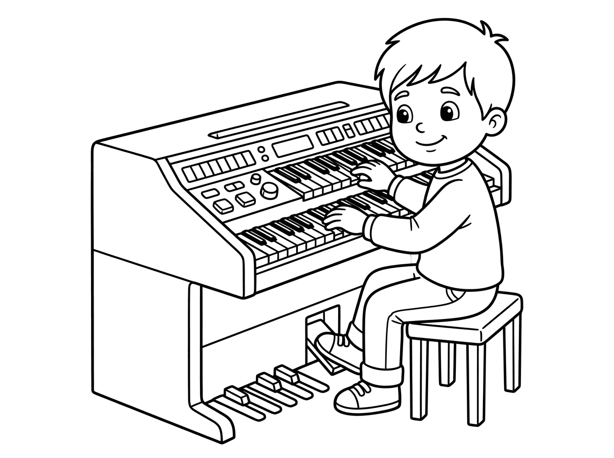ציור של ילד מנגן על אורגן