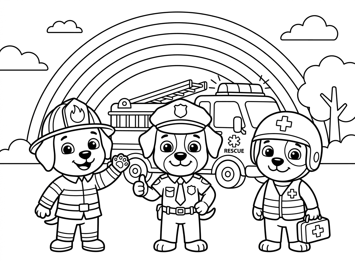 דף צביעה של יחידת החילוץ עם רקע של קשת בענן