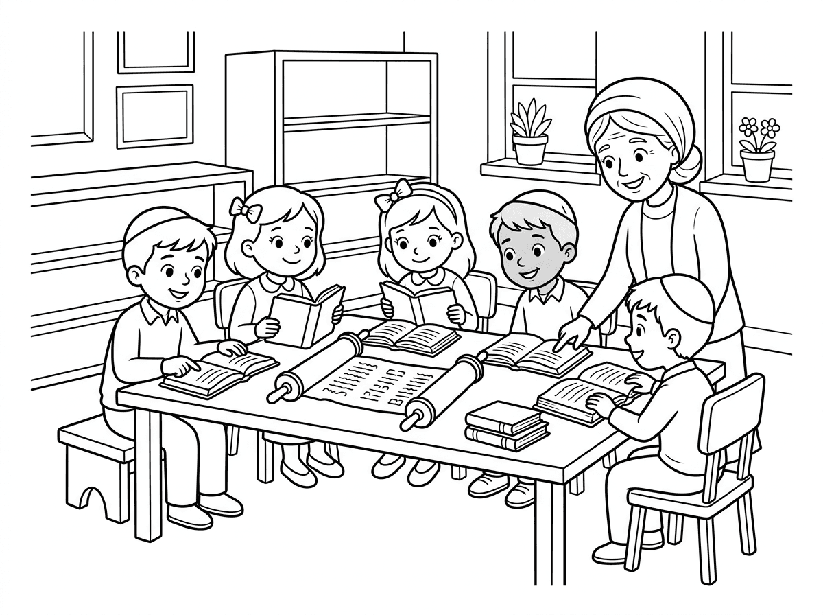 תן לי תמונה של ילדים יושבים ולומדים תורה