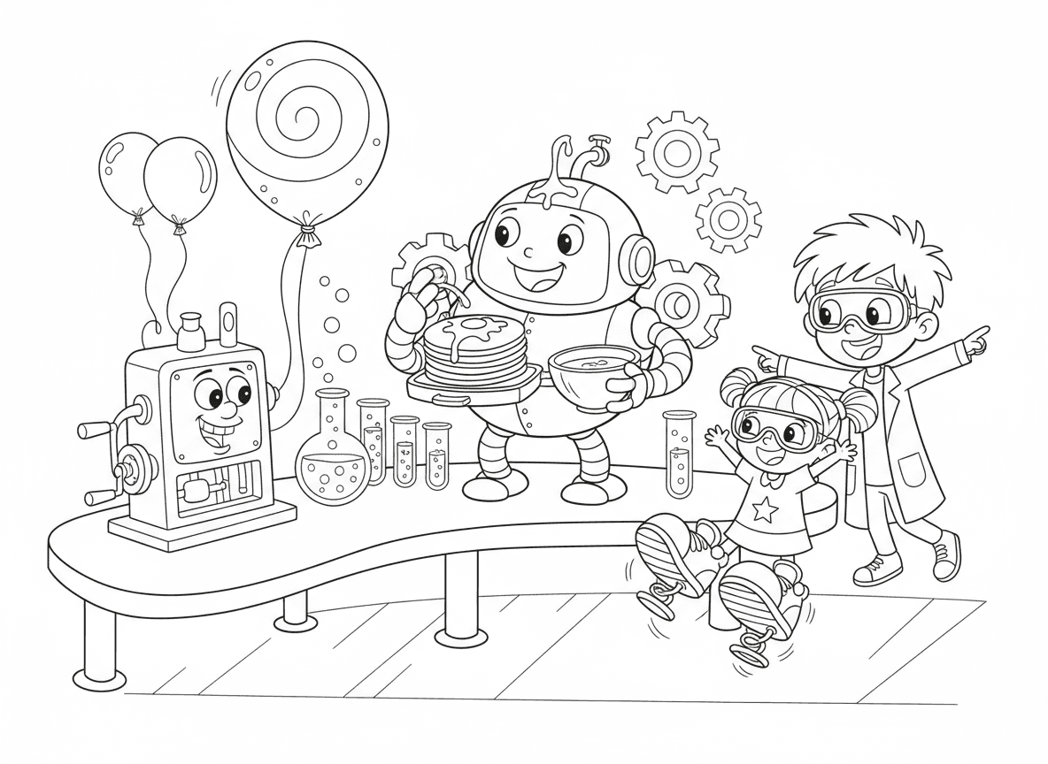 מעבדה של ממציאים קטנים
רובוט שמכין פנקייקים, מכונה לניפוח בלונים, ונעליים שקופצות לבד.