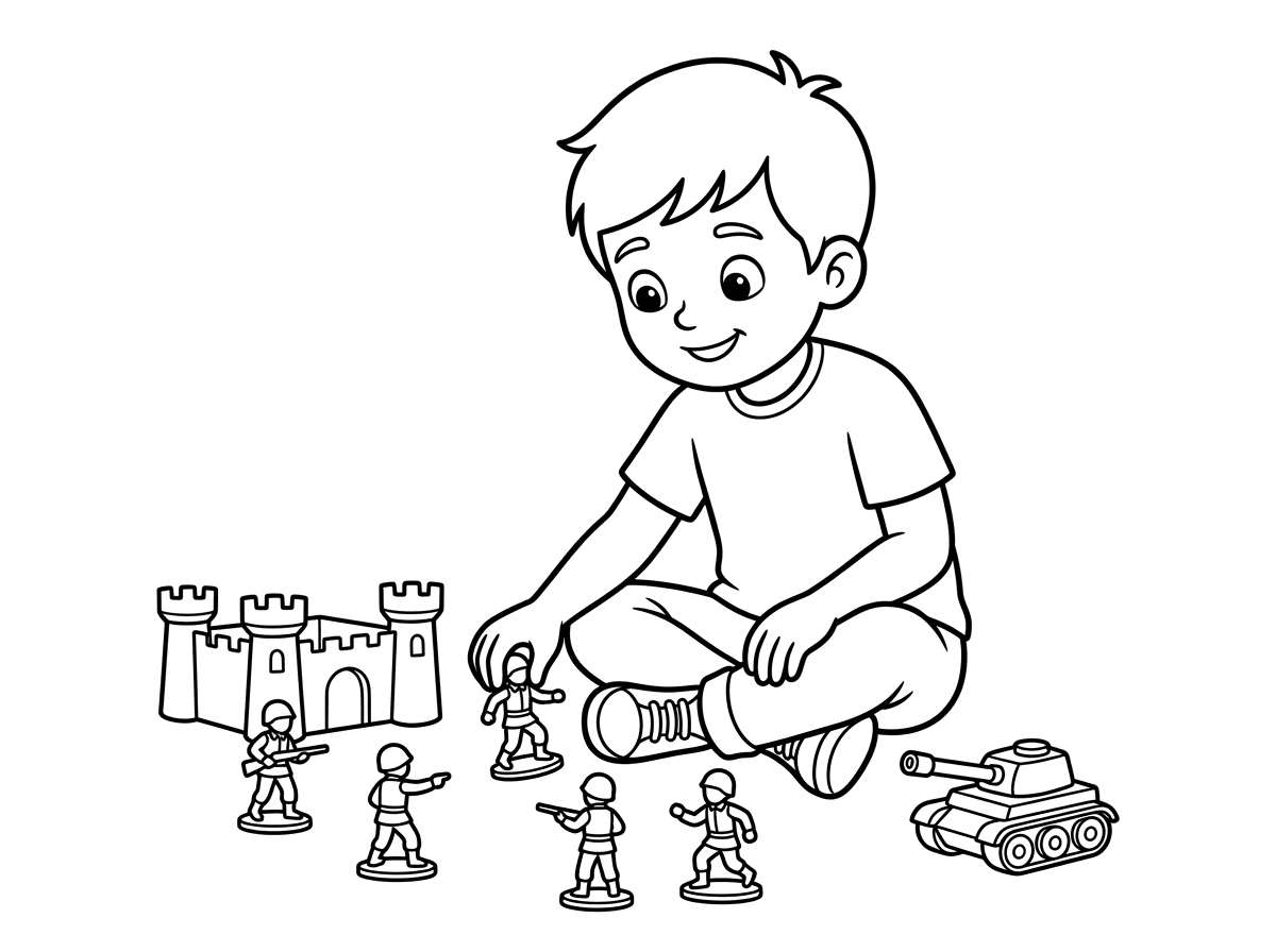 ילד מתוק משחק בחיילים