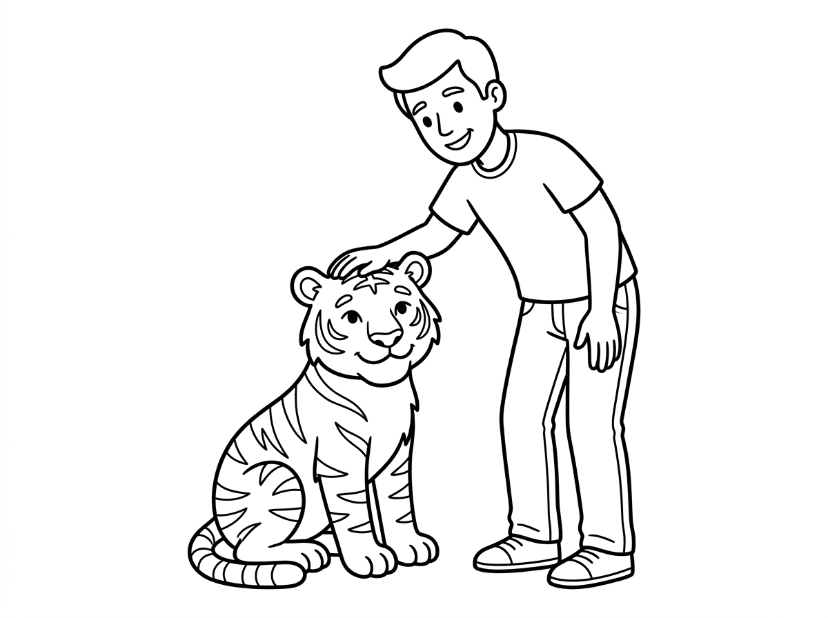 רוצה ציור של איש שמלטף נמר