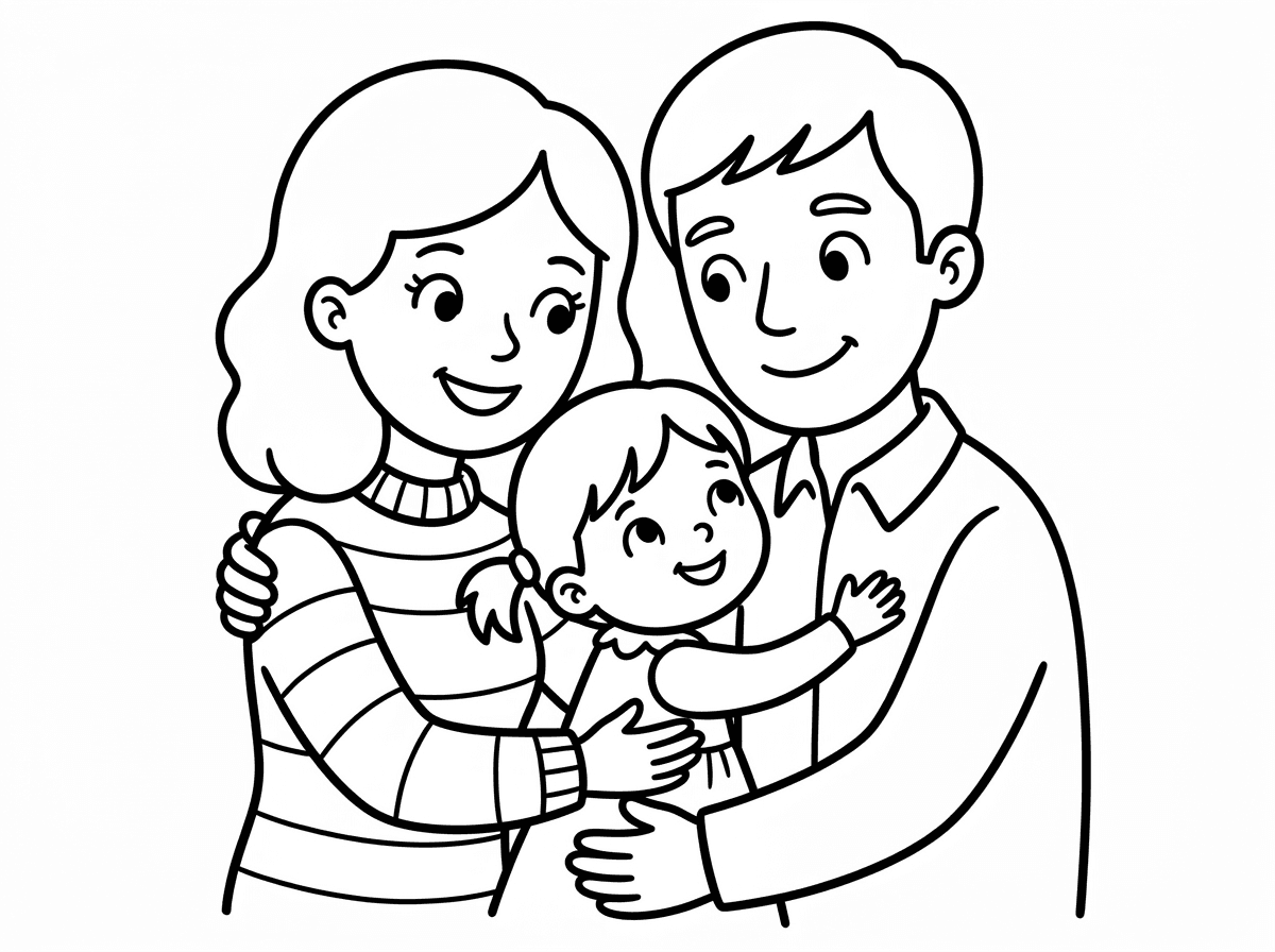 אמא ואבא מחבקים את הילדה.