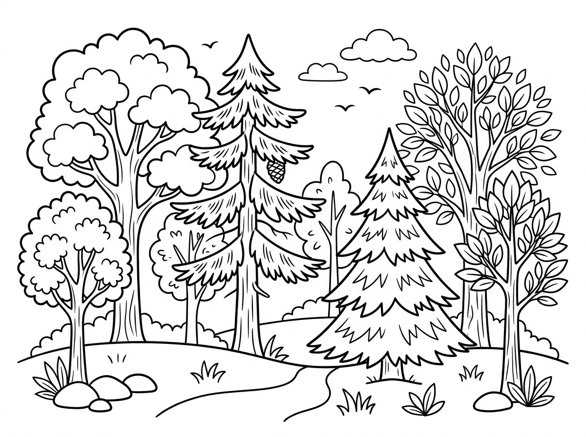 יער עם הרבה עצים מגוונים