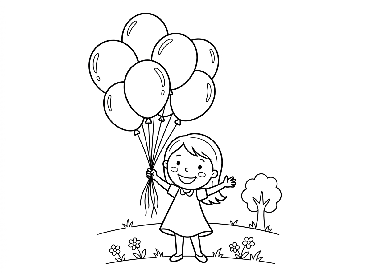 מעונינת בדף צביעה של ילדה עם בלונים