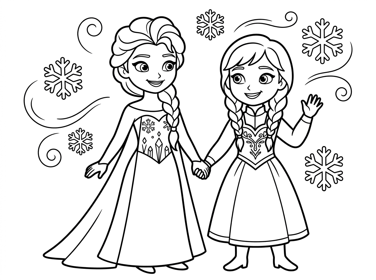 דף ציור של אלזה ואנה