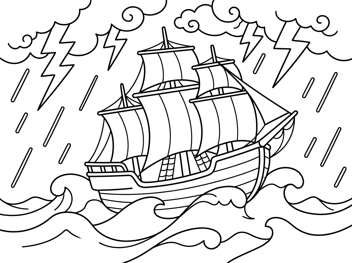 ציור של ספינה עתיקה בסערה בים