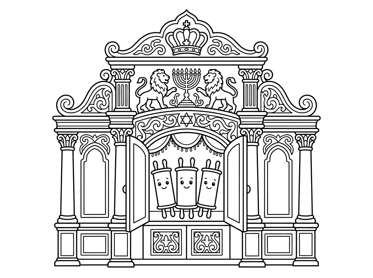 ציור של ארון הקודש מזהב של ישיבת פונוביז