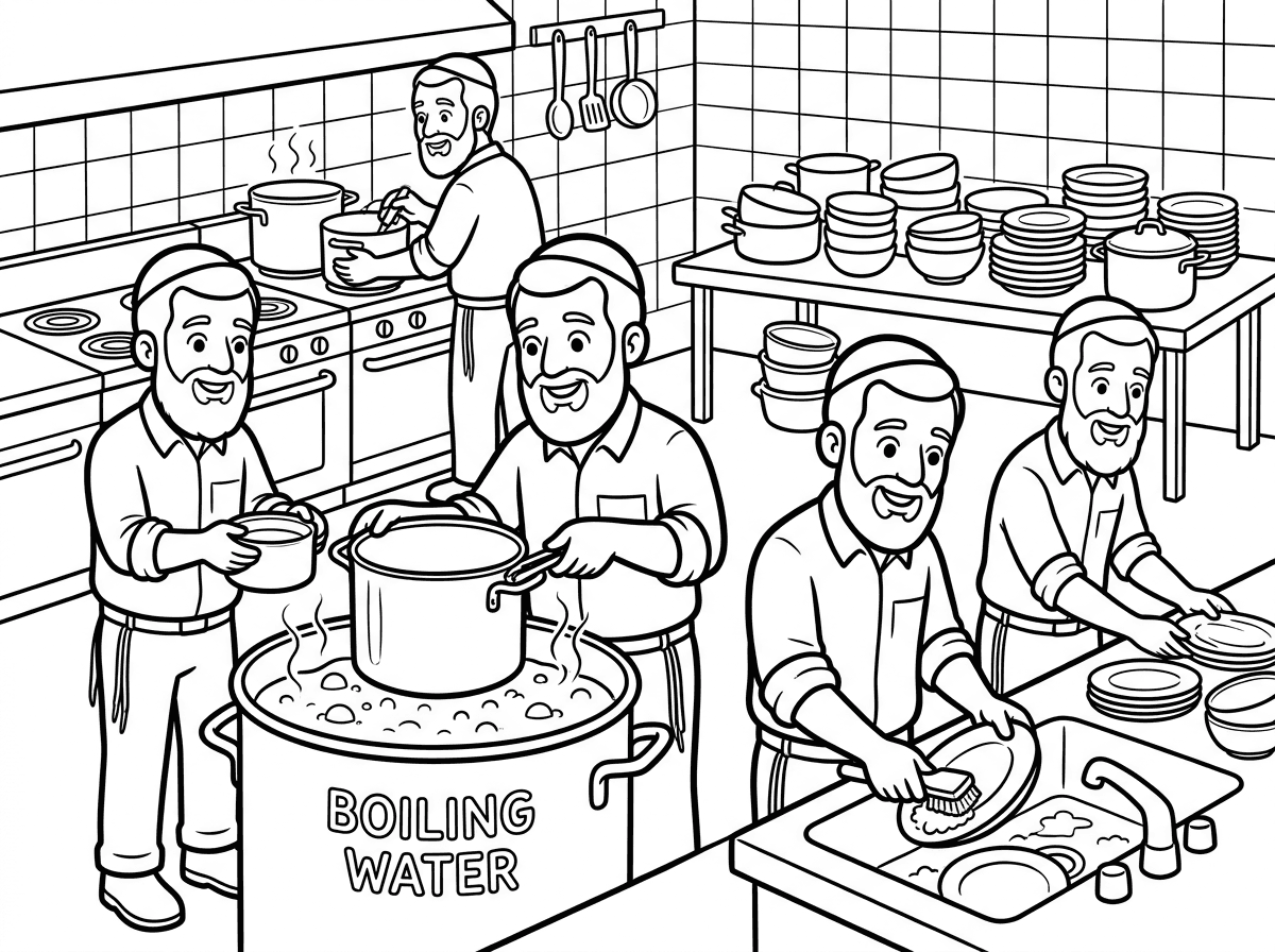 צור לי ציור של רבני שירות בתי הסוהר עסוקים בהכשרת כלים לפסח