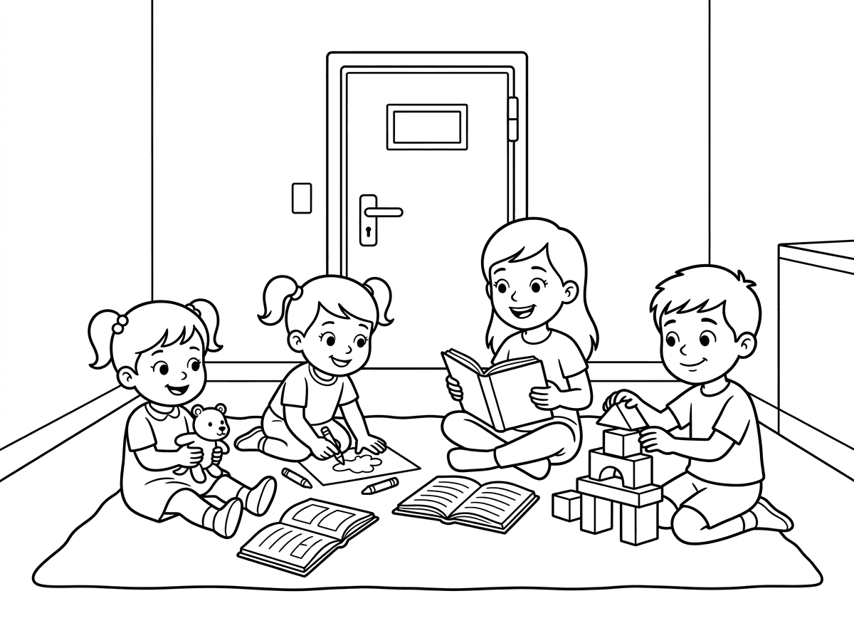 תצייר לי 2 בנות בגיל3 ילד בן 6 וילדה בת 8 שהם נמצאים בממד