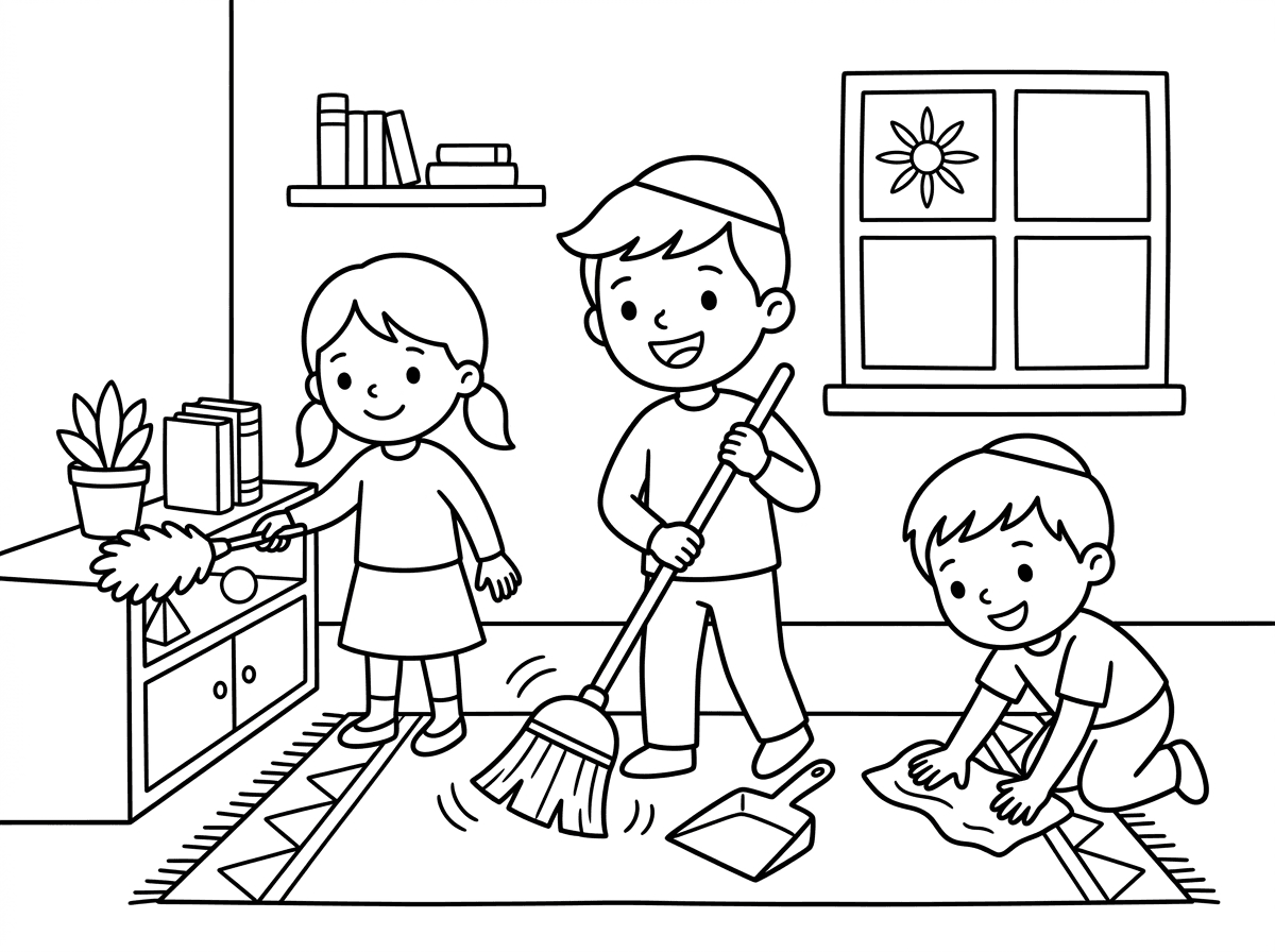 אני רוצה דף צביעה של ילדים שמחים ומנקים לפסח