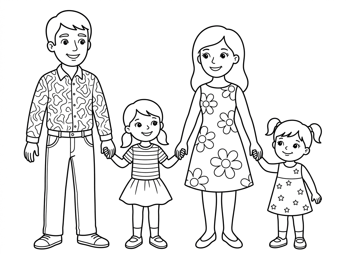 תעשה לי דף ציור עם משפחה:
אבא
אמא 
שתי ילדות- אחת בת 3 ואחת בת 5