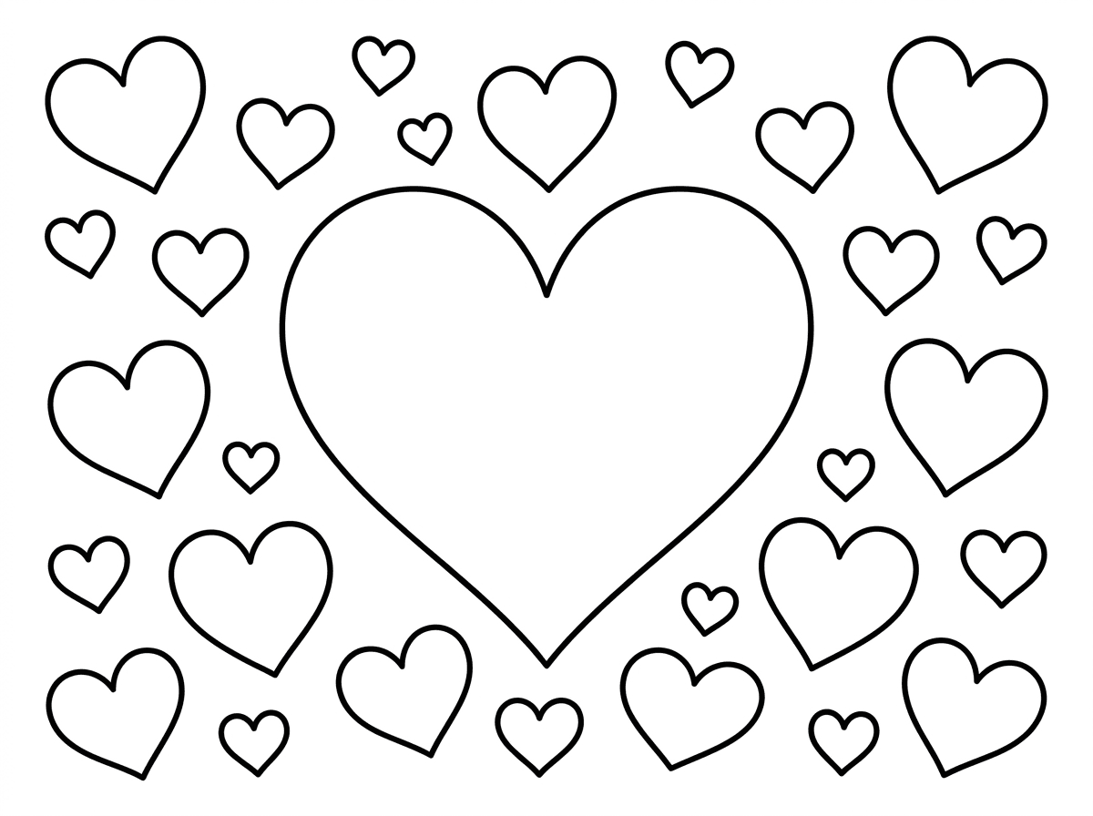 ציור שמצוייר שם לב גדול עם מלא לבבות מסביב.