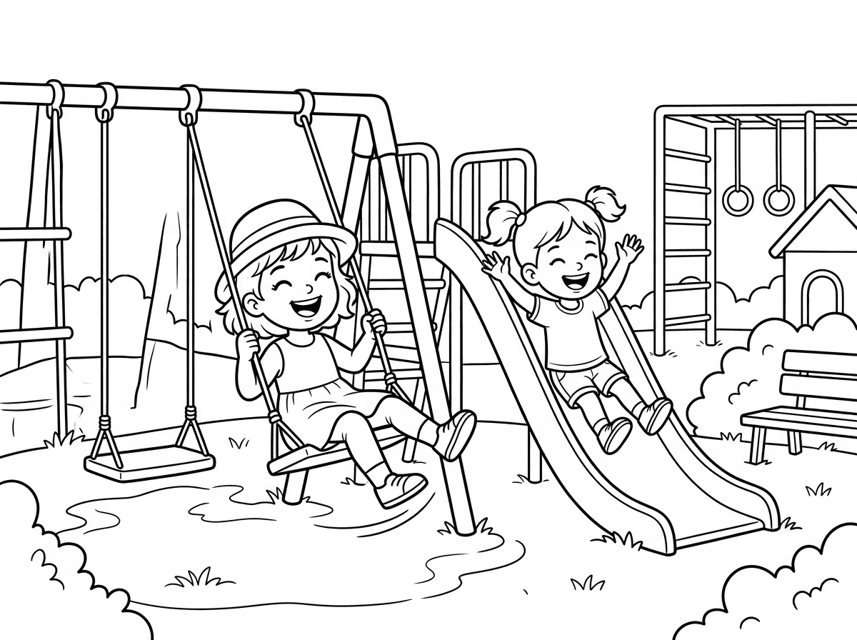 תמונה של 2 ילדות בגן משחקים