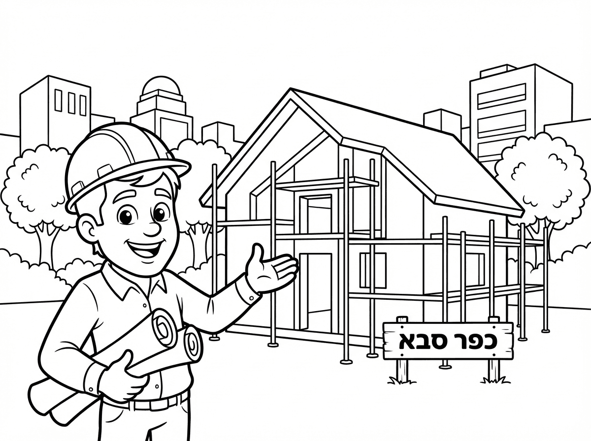ֿאשמח לדף צביעה של אדריכל בונה בית בעיר כפר סבא